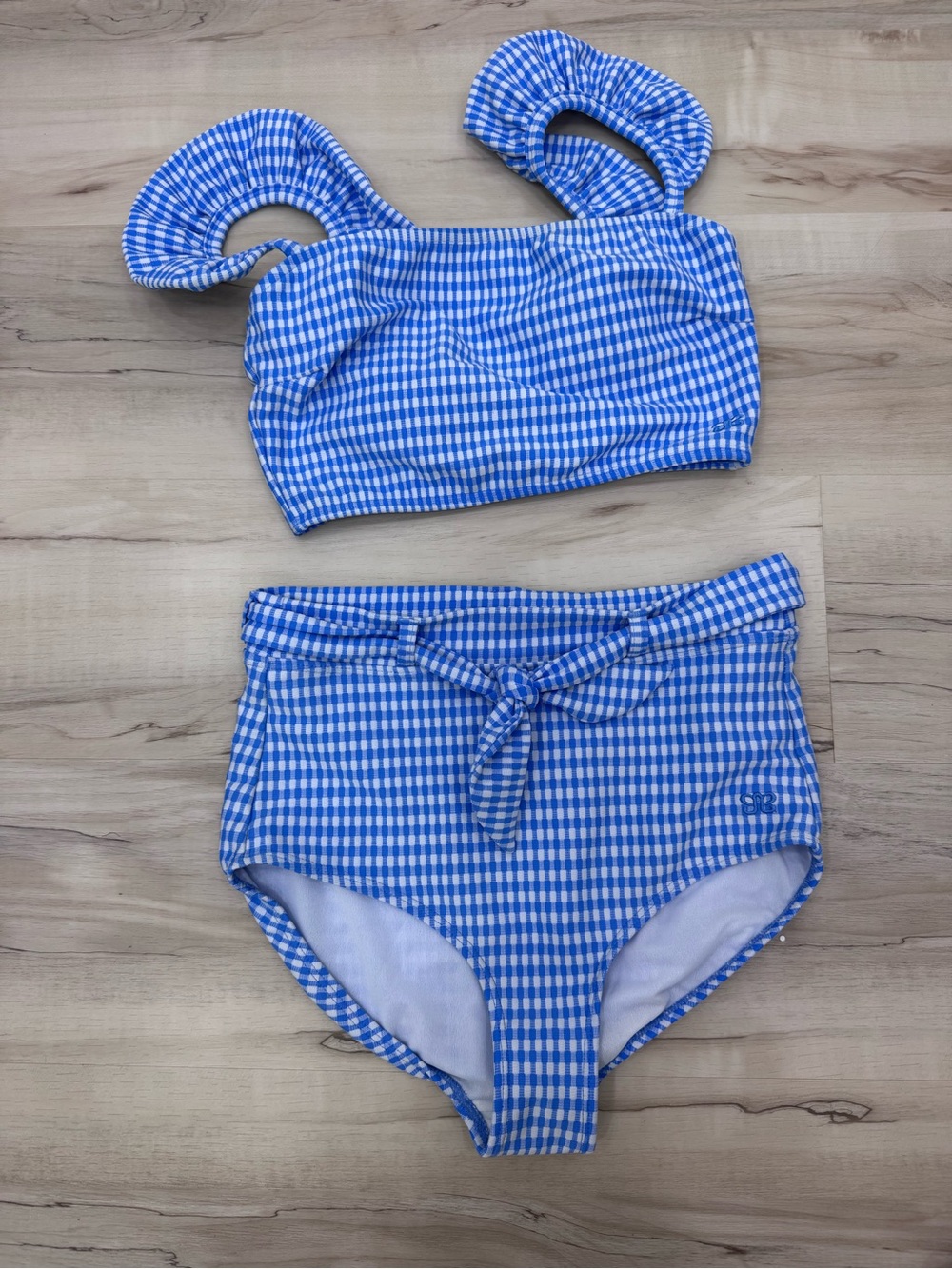 Albion Bella Blue White Gingham Bikini Swim set Bluebell Sz Small